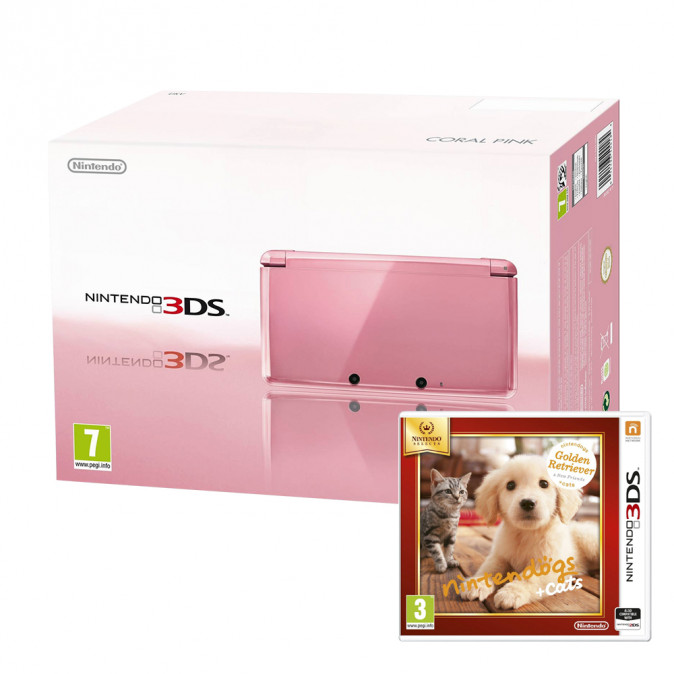 Nintendo 3DS (Rózsaszín) + Nintendogs & Cats Golden Retriever and New Friends 3DS