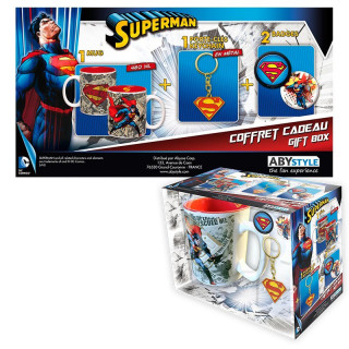 DC COMICS - Bögre + Kulcstartók + Kitűzők - Superman (460ml) - Abystyle Ajándéktárgyak