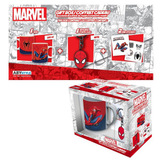 MARVEL - Bögre + Kulcstartó + Matrica - Spiderman (320ml) - Abystyle Ajándéktárgyak