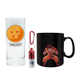 DRAGON BALL - Csomag - Üvegpohár (29cl) + 3D-s Kulcstartó + Hőérzékeny Bögre - Abystyle Ajándéktárgyak