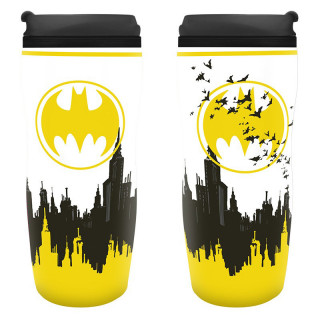 DC COMICS - Travel Mug "Batman" (fehér-sárga-fekete) - Utazó bögre - Abystyle Ajándéktárgyak