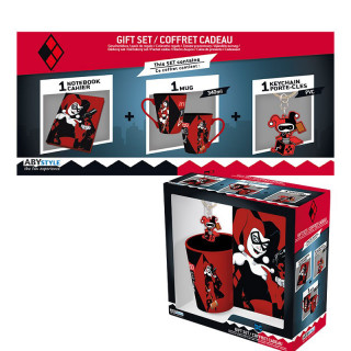 DC COMICS - Pck Mug340ml + KeyringPVC + Notebook "Harley Quinn" - Bögre, Kulcstartó, Jegyzetfüzet - Abystyle Ajándéktárgyak