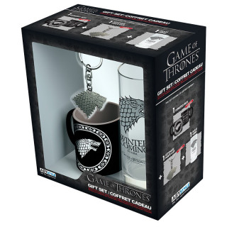 GAME OF THRONES - Pck Glass 29cl + Keyring + Mini Mug "Stark" - Ajándékcsomag - Abystyle Ajándéktárgyak