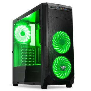 Spirit of Gamer Számítógépház - ROGUE 1 Green (fekete, ablakos, 3x12cm ventilátor, ATX, mATX, 2xUSB3.0, 1xUSB2.0) PC