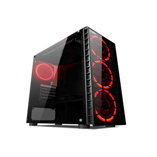 Rampage Számítógépház - Redsky (fekete; edzett üveg; ATX; alsó táp; 4x120mm; 1xUSB3.0 + 2xUSB2.0, I/O; porszűrő) PC