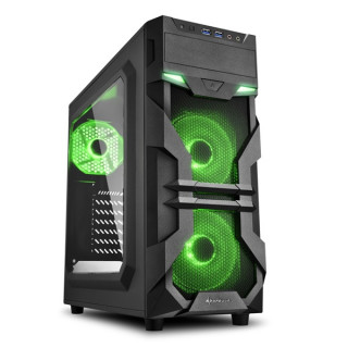 Sharkoon Számítógépház - VG7-W Green (fekete; ATX,mATX; alsó táp; Zöld led 3x120mm v.; 2xUSB3.0, I/O) PC