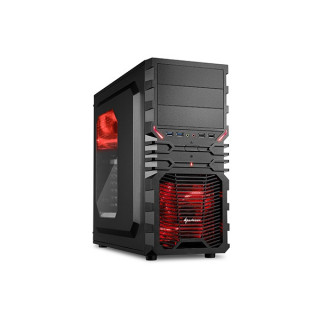 Sharkoon Számítógépház - VG4-W Red (fekete; vörös belso; ablakos; alsó táp; ATX,mATX; mITX; 2x120mm LED; 2xUSB3.0; I/O) PC