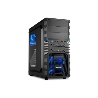 Sharkoon Számítógépház - VG4-W Blue (fekete; kék belső; ablakos; alsó táp; ATX,mATX; mITX; 2x120mm LED; 2xUSB3.0; I/O) PC