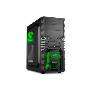 Sharkoon Számítógépház - VG4-W Green (fekete; zöld belso; ablakos; alsó táp; ATX,mATX; mITX; 2x120mm LED; 2xUSB3.0; I/O) PC