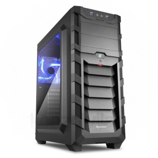 Sharkoon Számítógépház - SGC1 Window Blue (fekete; alsó táp; ATX,mATX; mITX; 2xUSB3.0; I/O; 2x120mm ventillátor) PC