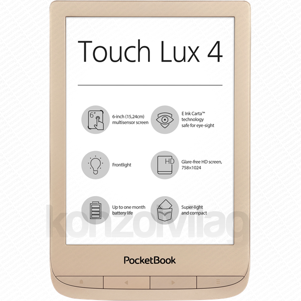 POCKETBOOK e-Reader - PB627 LUX4 Arany + TOK (6"E Ink Carta, Cpu: 1GHz,512MB,8GB,1500mAh, wifi,mSD, kép megvilágítás) Tablet