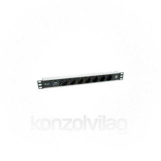 Equip Rack Kiegészítő - 333315 (Hálózati elosztó (PDU), 1U(19"), 7x Schuko, 2x USB, Max.: 3500W, alumunium, fekete) PC