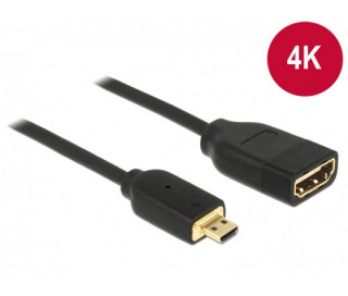 DeLock HDMI-micro D male to HDMI-A female kábel 3D 4K 20cm Black Mobil