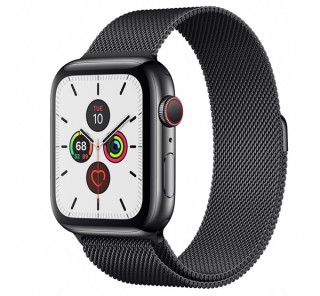 Apple Watch Series 5 GPS+Cellular okosóra, 44mm, Rozsdamentesacél, asztroszürke/fekete milánói szíj Mobil