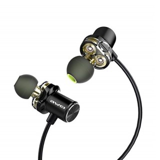 AWEI X670BL - Dual meghajtós, hosszú üzemidejű, In-ear Bluetooth headset sportoláshoz - Fekete PC