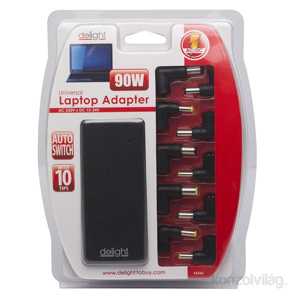Delight Univerzális 90W laptop/notebook töltő adapter tápkábellel PC
