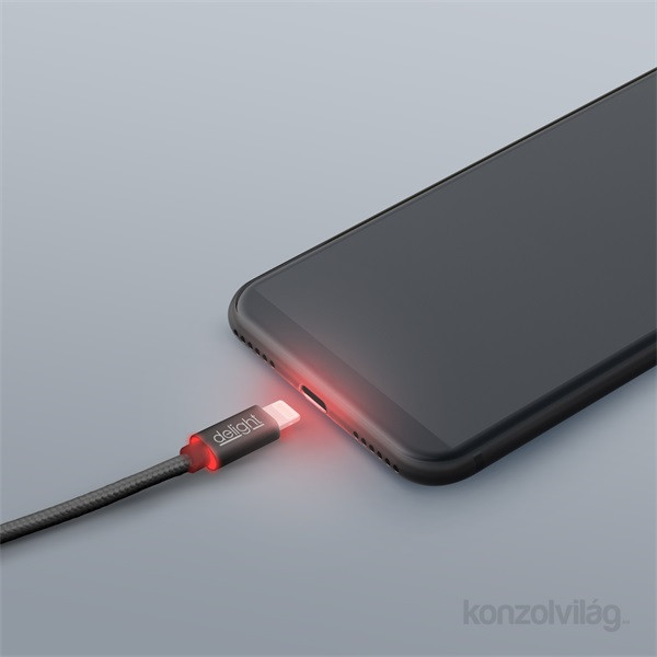 Delight fekete iPhone Lightning adatkábel LED fénnyel 1m Mobil