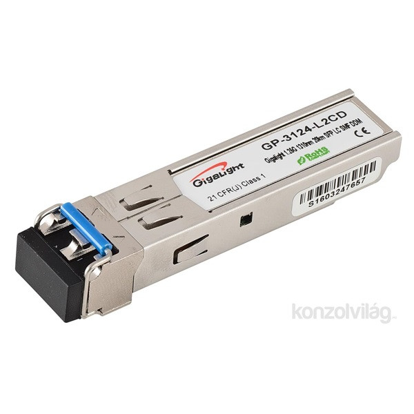 Gigalight SFP modul, 1.25G, 1310nm, 20km távolság, 0~70 hőm. tart., DDM funkció PC