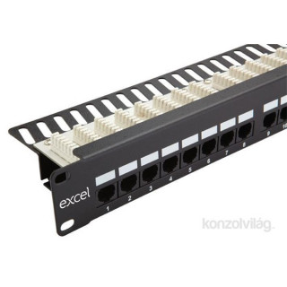 Triton EXCEL Cat.5E UTP 24 portos patch panel, 1U, fekete tehermentesítővel PC