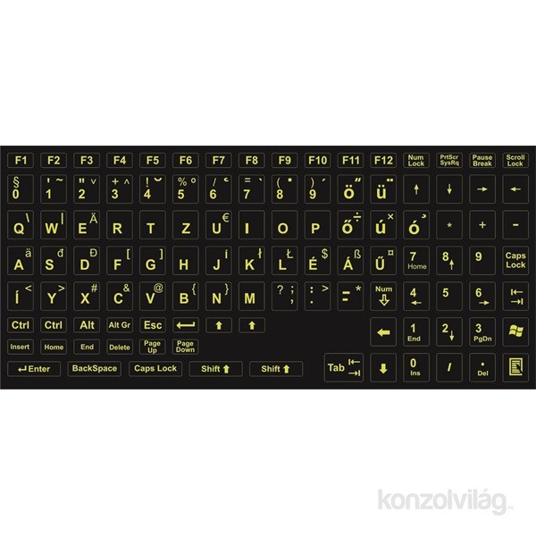 PRC zöld betű fekete alapon magyar billentyűzet matrica PC