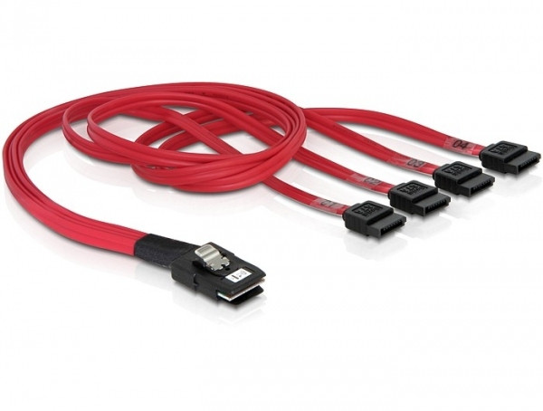 Delock SAS mini SFF-8087 -> 4 SATA M/F adatkábel 0.5m piros PC