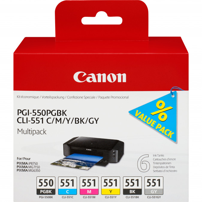 Canon PGI-550/CLI-551PGBK/C/M/Y/BK/GY MULTI PACK/VALUE PACK NON-BLIST tintapatron 5-color PC
