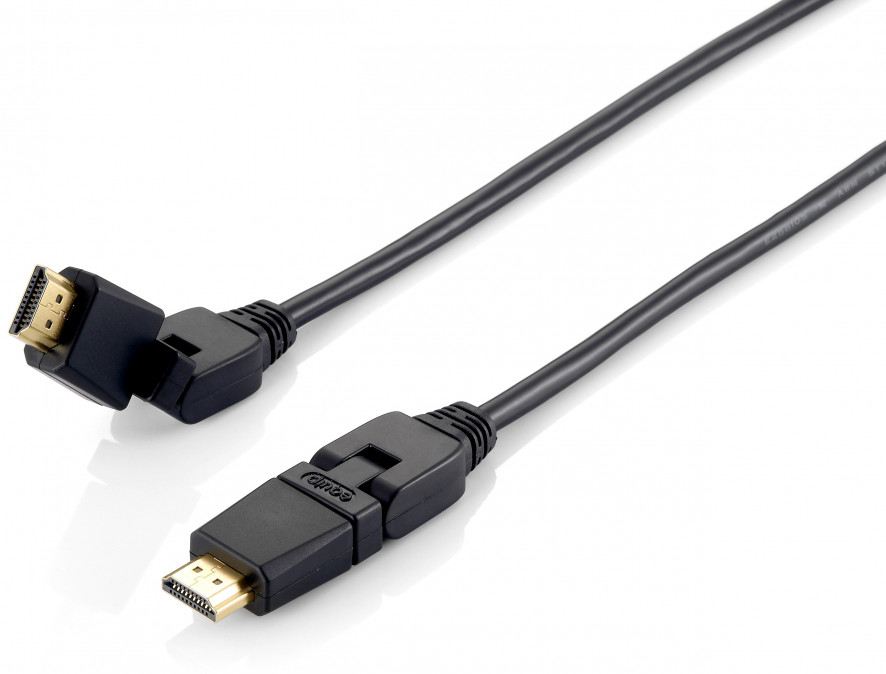 Equip Kábel - 119362 (HDMI2.0 kábel apa/apa, 4K/60Hz, aranyozott, forgatható csatlakozók, fekete, 2m) PC