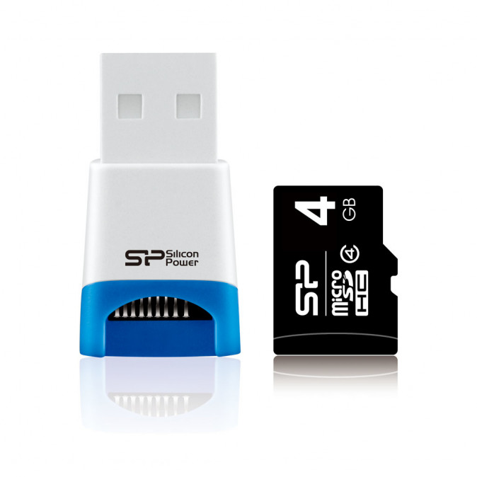 Silicon Power microSDHC 4GB (Class4) USB adapterrel PC