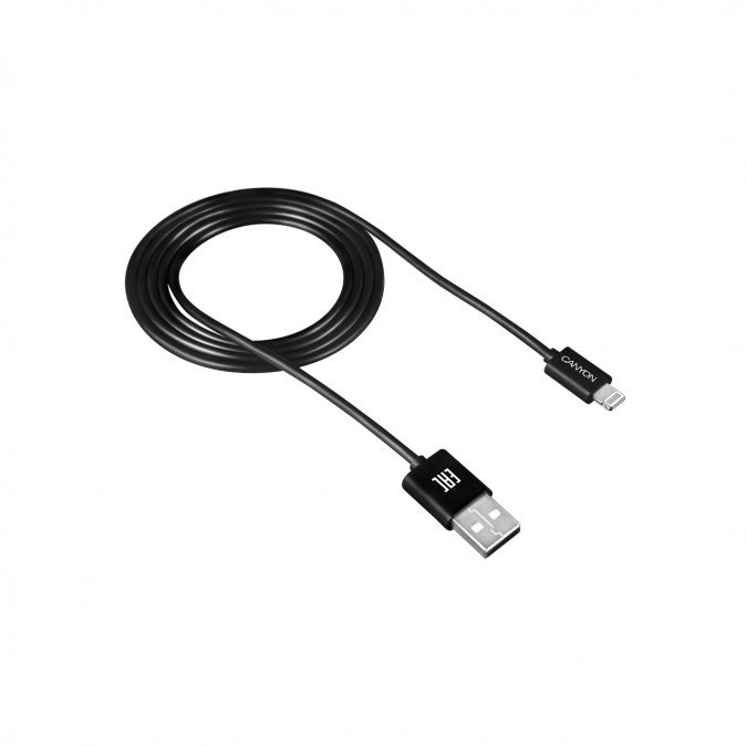 Canyon CNE-CFI1B Apple USB 2.0 A - Lightning M/M adatkábel 1m fekete (round) PC