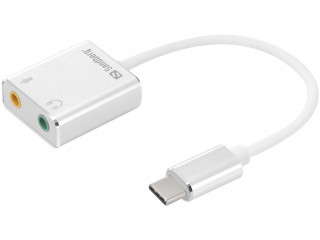 Sandberg Átalakító Kábel - USB-C to Sound Link (USB-C, 2x 3,5 mm jack, fehér) PC