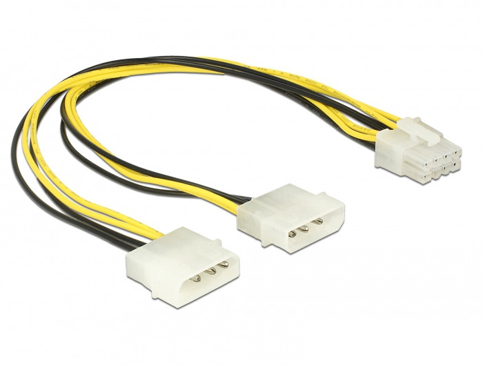 DeLock Power cable 2x 4 pin Molex male > 8 pin EPS male 30cm PC