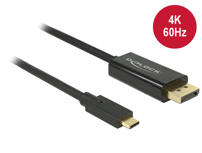 DeLock Cable USB Type-C male > Displayport male (DP Alt Mode) 4K 60 Hz 2m Black PC