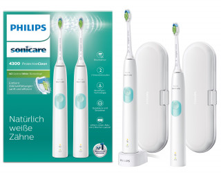 Philips Sonicare ProtectiveClean Series 4300 HX6807/35 szónikus elektromos fogkefe dupla szett, fehér Otthon