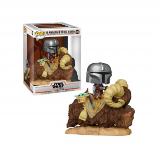 Funko Pop! Deluxe: Mandalorian- Mando on Bantha w/ Child #416 Vinyl Figura Ajándéktárgyak