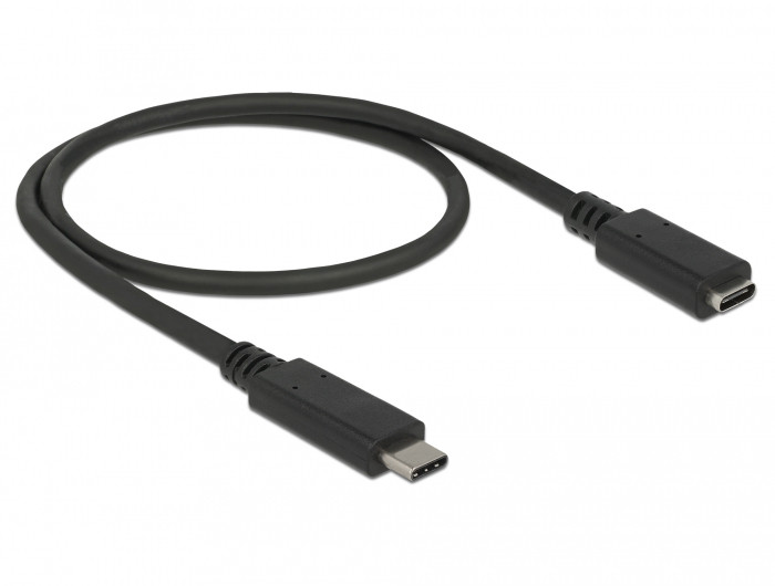 DeLock SuperSpeed USB3.1 Gen1 USB Type-C male > female 3 A cable 0,5m Black PC