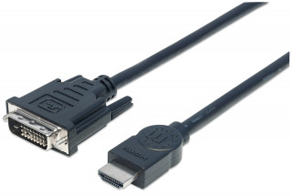 Manhattan Kábel - HDMI to DVI ( 3m; HDMI 19 pin - DVI-D Dual Link, Fekete) PC