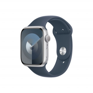 Apple Watch Series 9 GPS – 45 mm-es ezüst alumíniumtok, viharkék sportszíj - S/M Mobil