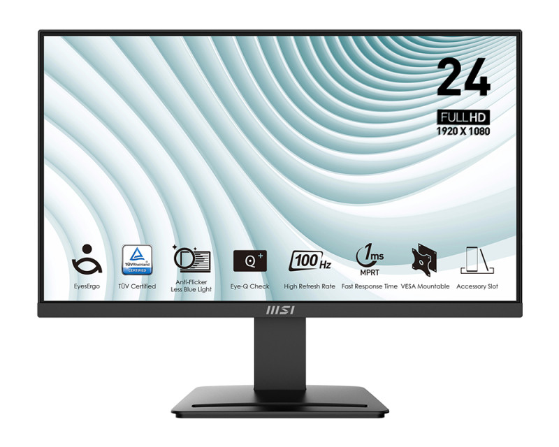 MSI Monitor Business PRO MP2412 23,8" FHD, 1920x1080, IPS, 100Hz, 4000:1 CR, 300cd/m2, 1ms, HDMI,  DP, Black PC