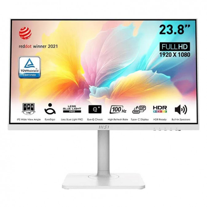 MSI Monitor Business Modern MD2412PW 23,8" FHD, 1920x1080, IPS, 100Hz, 1000:1 CR, 300cd/m2, 1ms, HDMI,  USB-C, White PC