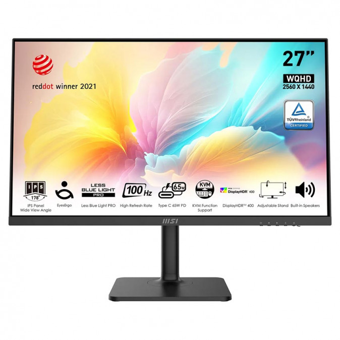 MSI Monitor Business Modern MD272QXP 27" QHD, 2560x1440, 100Hz, IPS 16:9, 1000:1, 400cd/m2, 4 ms, HDMI, DP, USB-C, Black PC