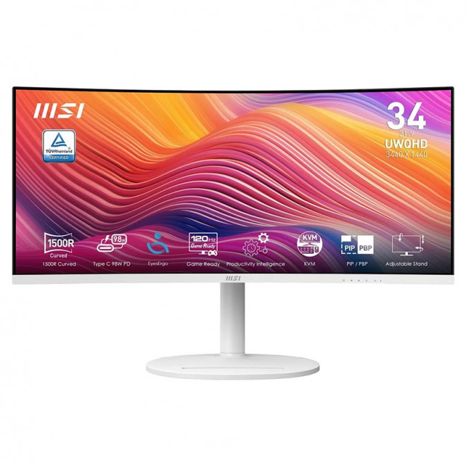 MSI Monitor Business Modern MD342CQPW Ívelt 34" QHD, 3440x1440, 100Hz VA 21:9, 3000:1 CR, 300cd/m2, 4ms, HDMI, DP, White PC