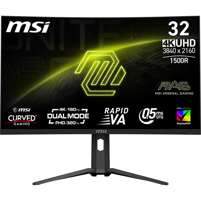 MSI Monitor GAMING MAG 321CUPDF 31,5" Ívelt UHD/FHD Dual mode 3840x2160 320/160Hz, VA, 3000:1 0,5ms, 2x HDMI, DP, USB-C PC