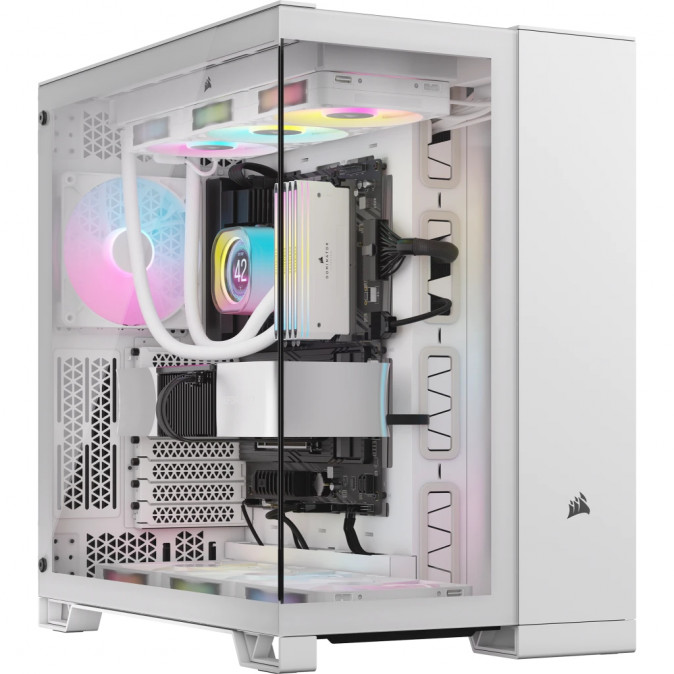 CORSAIR Ház iCUE LINK 6500X RGB, 3x iCUE LINK RX120 RGB Ventilátor, Tápegység nélkül, Edzett Üveg, fehér PC