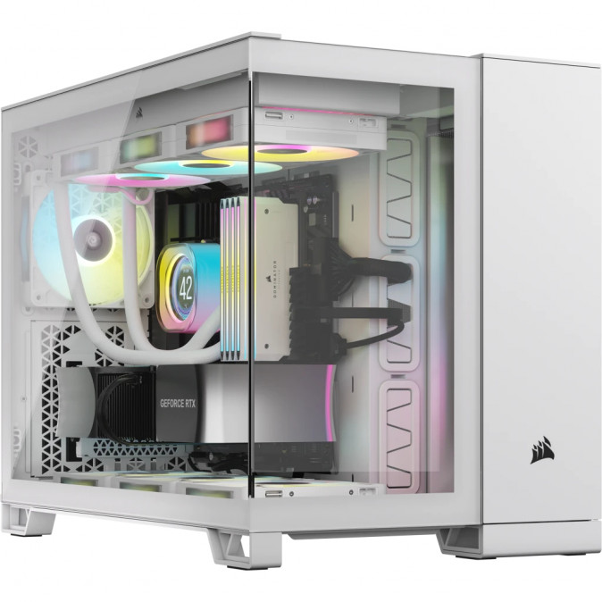 CORSAIR Ház iCUE LINK 2500X RGB Dual Chamber, 2xRX120 RGB Ventilátor, Tápegység nélkül, Edzett Üveg, fehér PC