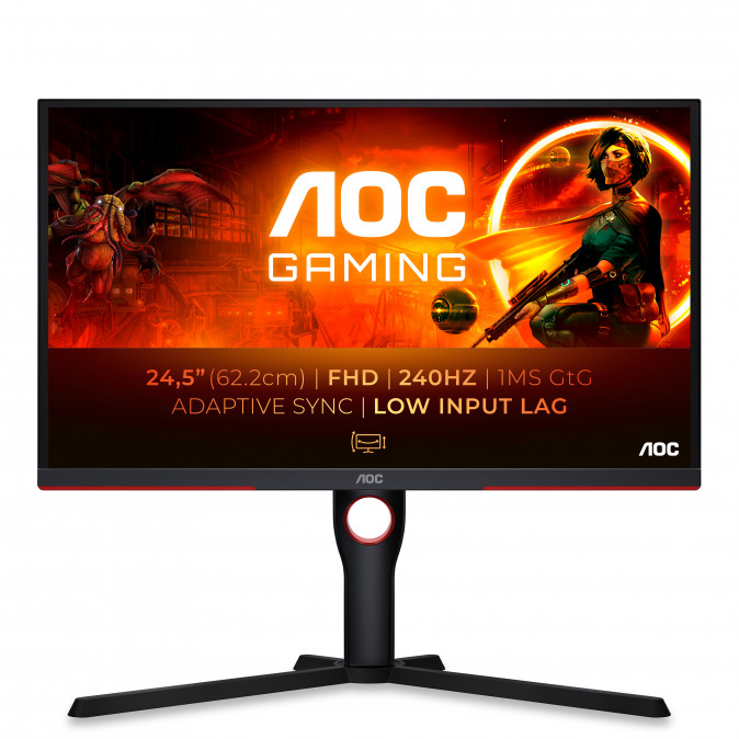 AOC Gaming 240Hz monitor 24.5" 25G3ZM/BK, 1920x1080, 16:9, 300cd/m2, 1ms, 2xHDMI/DisplayPort, áll. mag, pivot PC