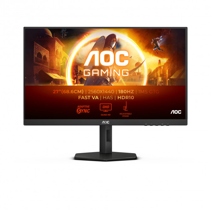 AOC Gaming 180Hz monitor 27" Q27G4XN, 2560x1440, 16:9, 300cd/m2, 0,5ms, 2xHDMI/DisplayPort, áll. mag. pivot PC