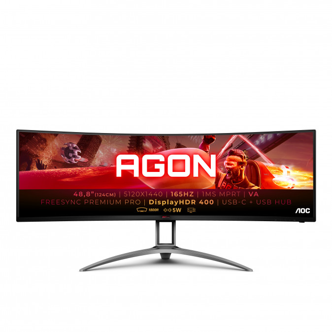 AOC Ívelt Gaming 165Hz monitor 48,8" AG493UCX2, 5120x1440 32:9, 400cd/m2, 1ms, HDMIx3/DisplayPort/USBx3 PC