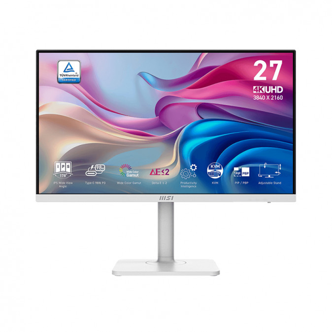 MSI Monitor Business Modern MD272UPHW 27" UHD, 3840x2160, 60Hz, IPS, 4ms, HDMI, DP, USB-C, Docking, White PC