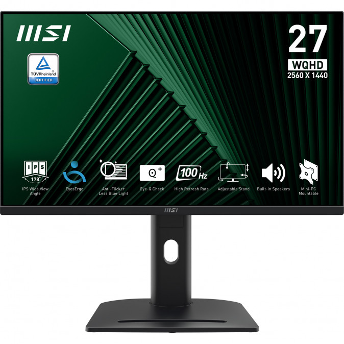 MSI Monitor Business PRO MP275QPG 27" QHD 2560x1440, IPS 16:9 100Hz, 1 ms, 2x HDMI, DP,  Black PC