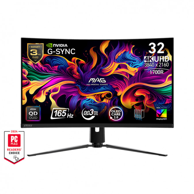 MSI Monitor GAMING MAG 321CUP QD-OLED Ívelt 31,5" UHD 3840x2160, 1700R, 165Hz, 0,03ms, 2x HDMI, DP, USB-C PC